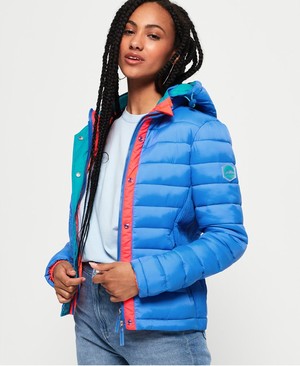 Superdry Fuji Slim Double Cipzár Hooded Női Kabát Kék | AYJNE7249